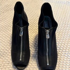 Adrienne Vittadini Black Peep-Toe Front-Zip Ankle Heels